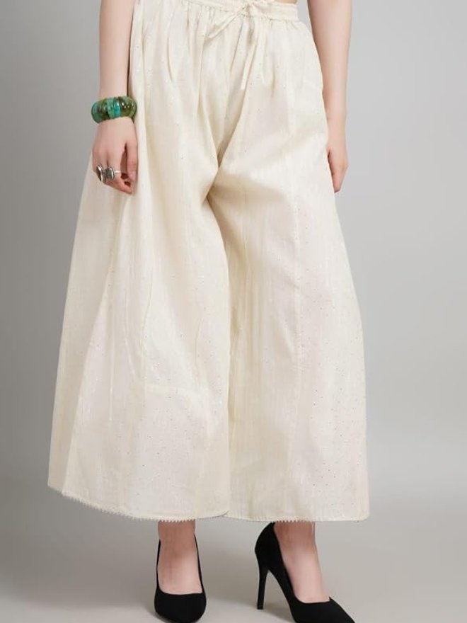 Cotton Lurex Striped Palazzo for Women | Wide-Leg Sharara Style Pants | Comfortable & Stylish |