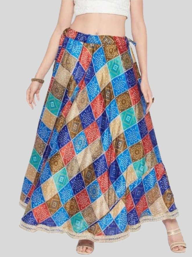 Women's Handmade Bandhani Silk Skirt – Long Boho Maxi Skirt, 40 Inch Length, Traditional Indian Design |