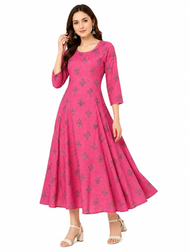 Women’s Pink Printed Anarkali Gown