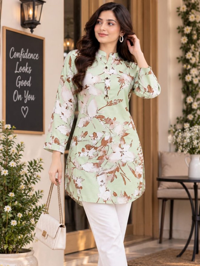 Pastel Green Floral Printed Women’s  rayonTop