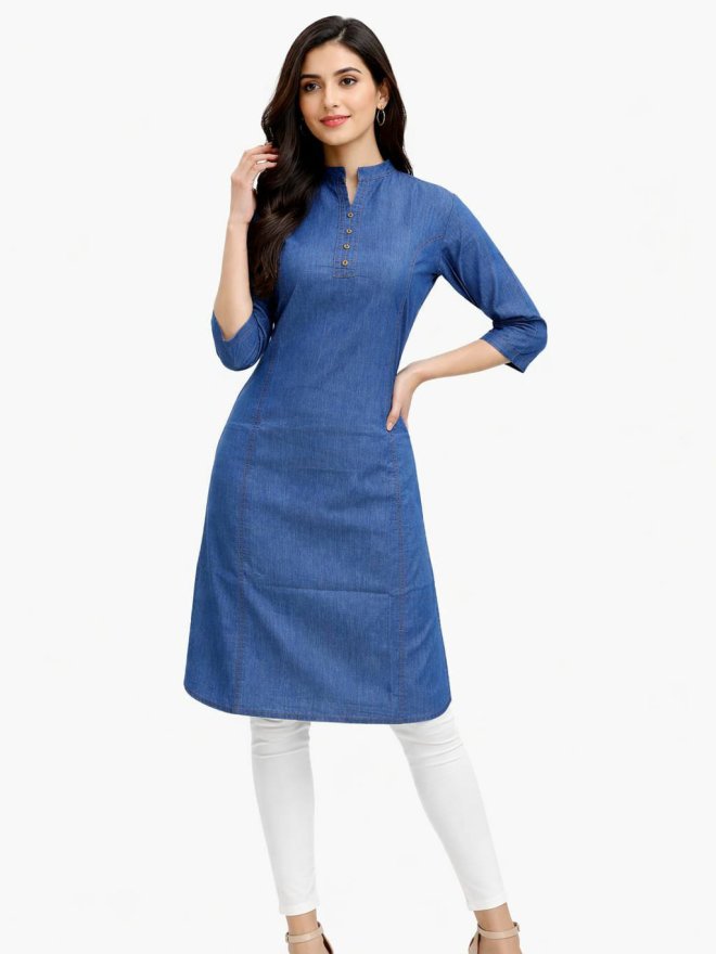 Women’s Denim Blue Straight Kurti