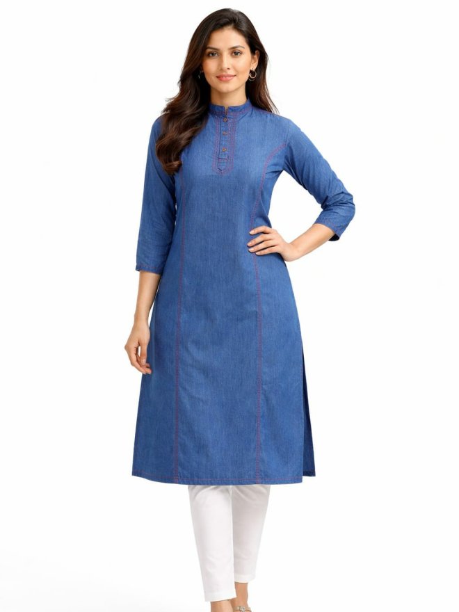 Women’s Blue Denim Look Straight Kurti